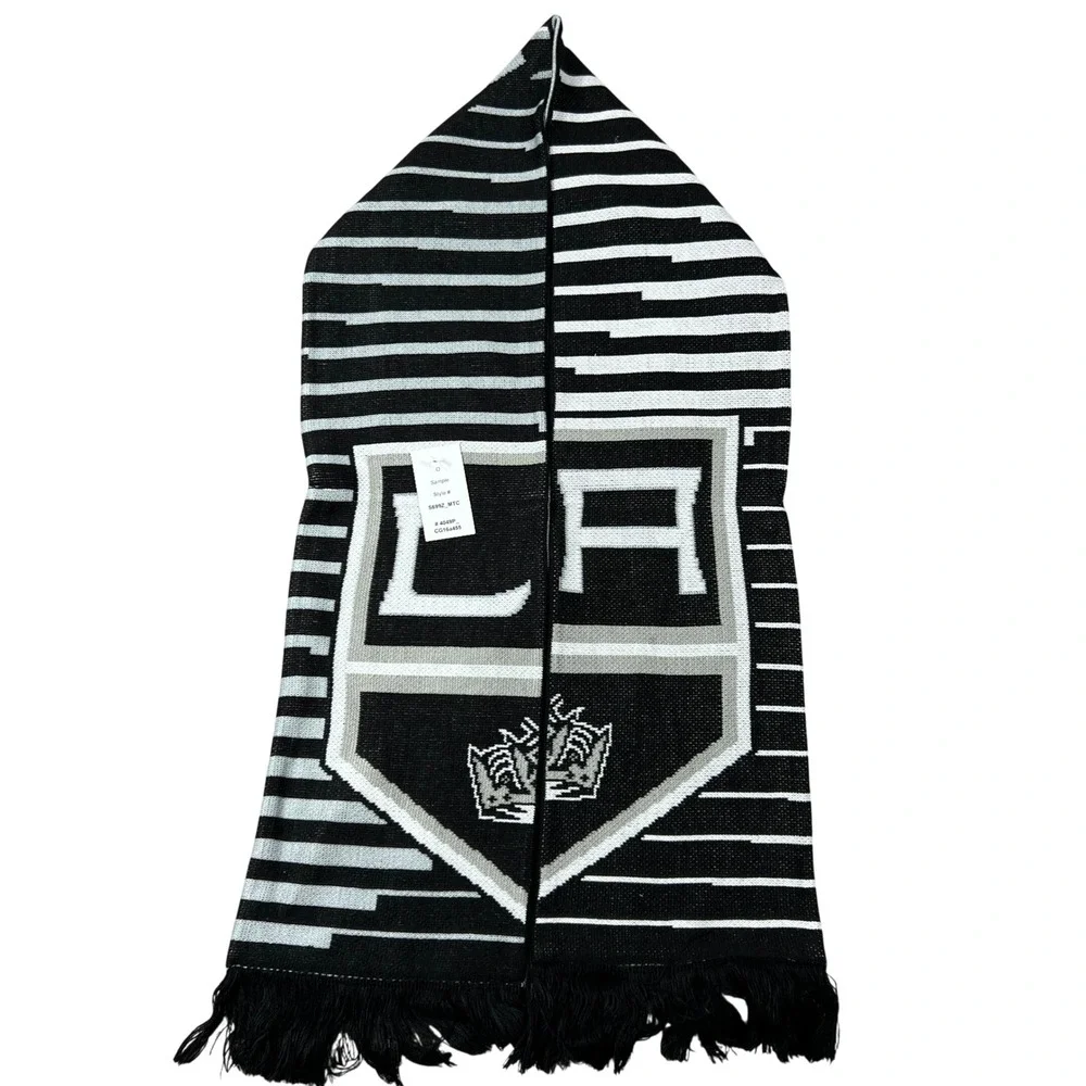 Adidas LA Kings NHL Hockey Scarf Black White Striped Knit Fringed